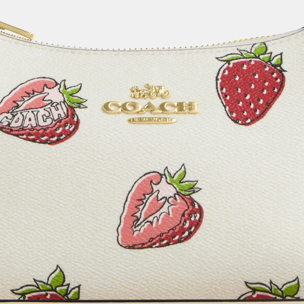 NWT Coach Teri Shoulder Bag With Strawberry Print Chalk Gold - Picture 5 of 13